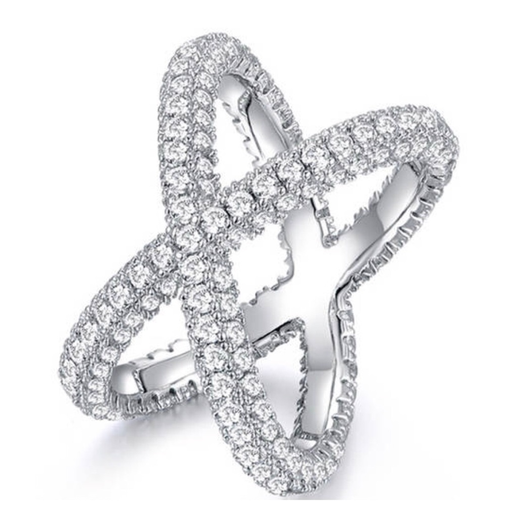 18k white gold filled 3 row x ring